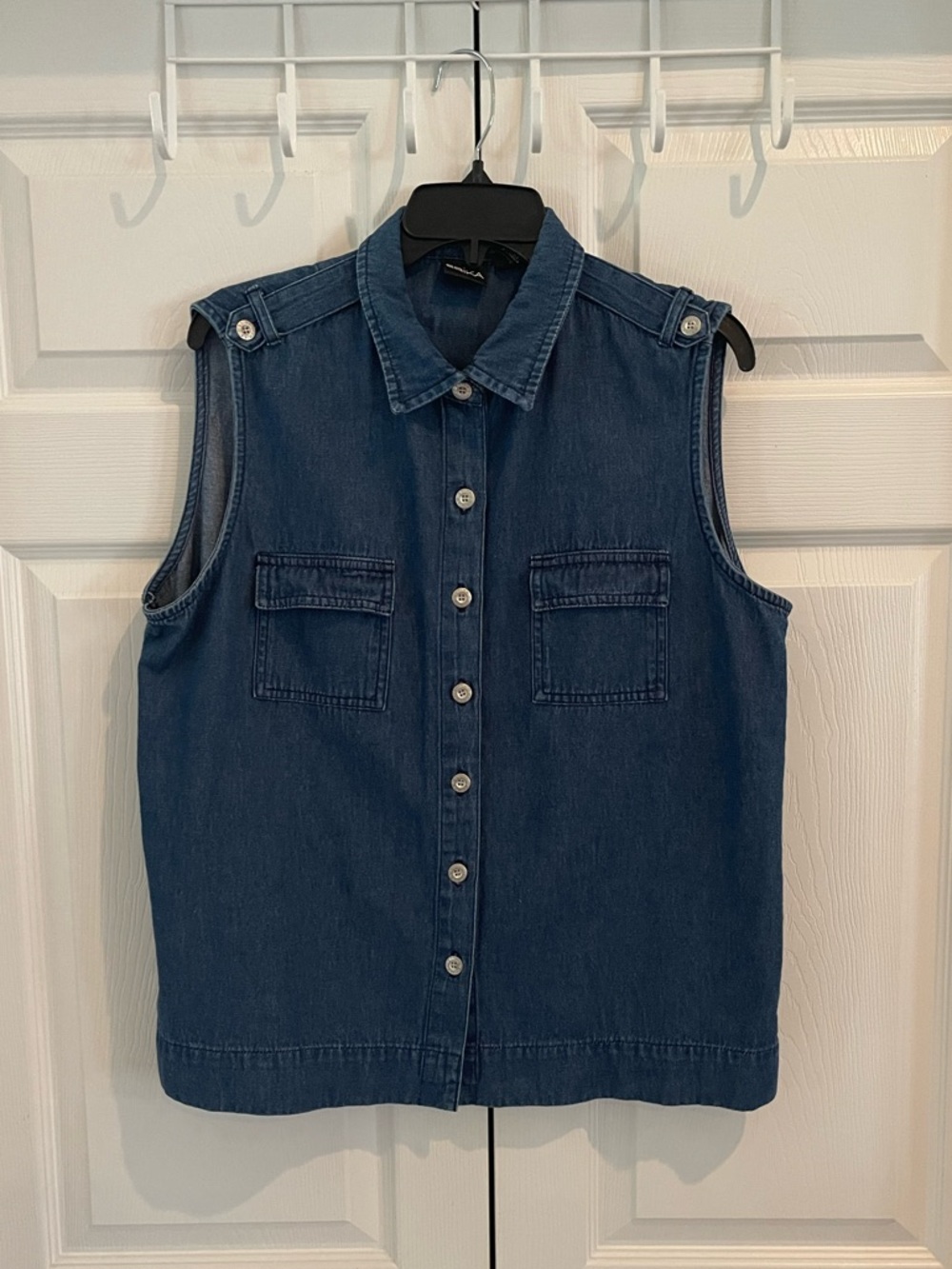 Vintage Denim Button-Front Sleeveless Top